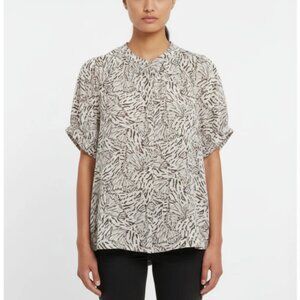 Bella Dahl Linen Blend Raglan Shirt Brown Animal Print Womens Medium